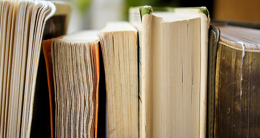 a shelf of well-thumbed books