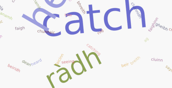 gaelic irregular verbs in a word cloud